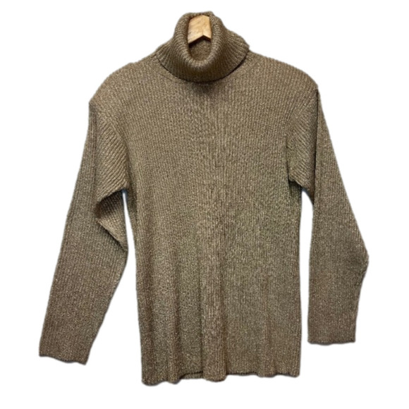 Lisa Original Cotton Blend Long Sleeve Turtleneck Sparkling Gold Sweater - Picture 2 of 10